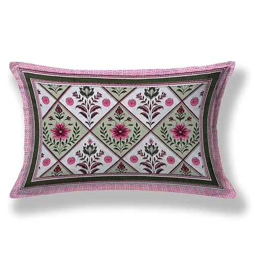 Image of 100% Cotton Single Bedsheet with 1 Pillow Cover | 240 TC Pure Cotton Flat Bed Sheet | Traditional Jaipuri Printed Bedding Set | Soft & Breathable | 60 x 90 Inch (Rangmahal Single 56)