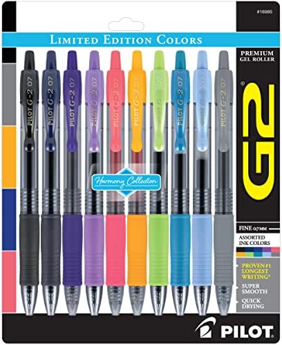 PILOT G2 Limited Edition Harmony Ink Collection Retractable Gel Pens, 0.7mm Fine Point, Assorted Ink, 10-Pack
