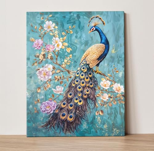 Image of ArtX Canvas Peacock Painting For Wall Vastu, Peacock Wall Decor, Bedroom, Multicolor, Abstract, 58.0 X 45.0 cm, Set of 1