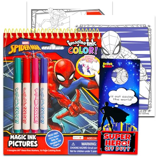 Spiderman - Libro da colorare per bambini, giocattoli da viaggio per bambini, con tampone da colorare Imagine, pennarelli e set di attività