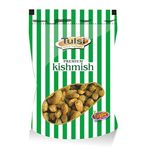 Image of Tulsi Indian Green Kishmish Premium 200g | Seedless Kishmish | Green Raisins | Premium Dried Grapes | Dry Fruits | Healthy & Tasty Snacks | Fat Free | Source of Dietary Fiber (Pack of 2)