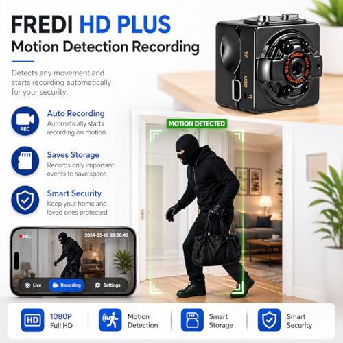 Image of FREDI HD PLUS Mini Camera 1080P HD Body Cam with Clip, Small Travel Vlogging Camera, Motion Detection, 32GB TF Card Support, Compact Wearable Video Recorder for Home Office Outdoor Use