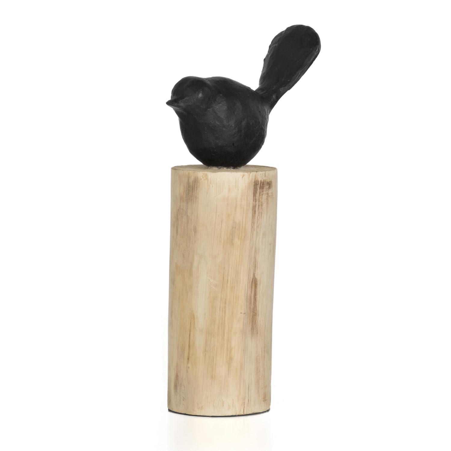 Moritz Skulptur I Vogel auf Baumstammm mittel I 15 x 7 x 27,5 cm I Holzdeko I Skulpturen Deko I Modern I Wohnzimmer I aus Holz I Holzskulptur