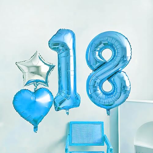 Image of 40 Inch Blue Number Balloons, Helium Mylar Foil Number Balloons for Birthdays, Number 1 Balloon for Party Wedding Bachelorette Birthday Bridal Shower Graduation Anniversary Celebration Party