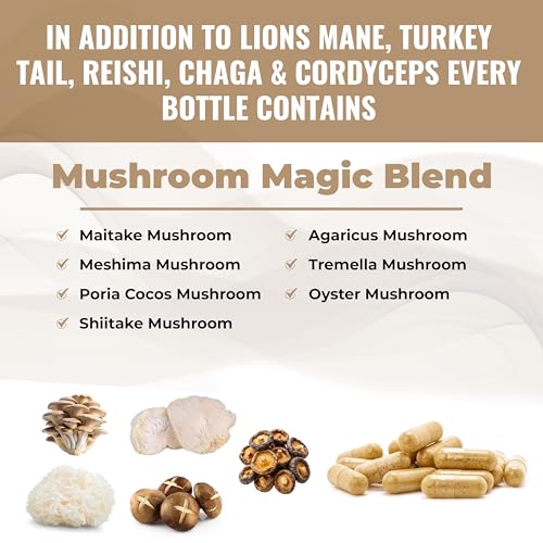 12-in-1 Mushroom Supplement, 60 Count | 3500mg Lion’s Mane Supplement Capsules with Cordyceps 2500mg, Turkey Tail 3500mg, Reishi 1500mg, Chaga 1500mg & Mushroom Magic Blend - Image 4