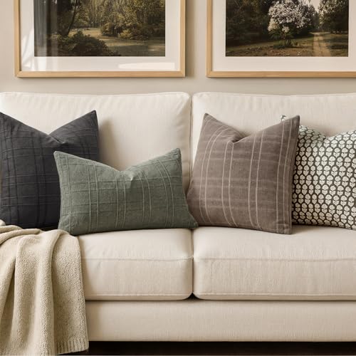 Image of MIULEE Decorative Linen Check Euro Shams Throw Pillow Covers Neutral Farmhouse Vintage Pillow Covers 24x24 Set of 2 Boho Modern Winter Home Decor for Sofa Couch Bedroom Cushion Taupe
