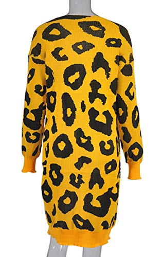 image for Angashion Women's Long Sleeves Leopard Print Knitting Cardigan Open Fr
