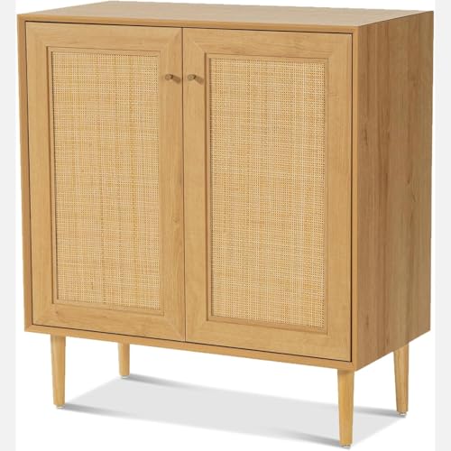 خزانة جانبية بنمط ريفي مع ابواب من الراتان، خزانة بوفيه بوهو لغرفة الطعام، تخزين المطبخ مع ارفف قابلة للتعديل، خزانة قائمة بذاتها للمدخل وغرفة المعيشة (بلوط طبيعي)