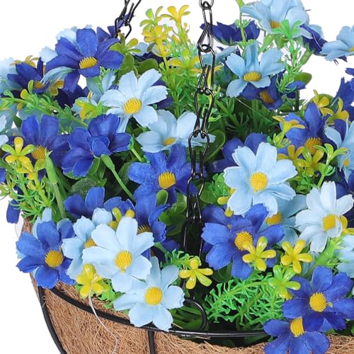 Panier de fleurs suspendu en fer forgé et composition florale chic