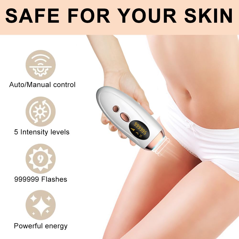Épilateur Lumière Pulsée, Appareils IPL Épilation Laser, Épilation Laser, Épilateur sans douleur pour le visage, les aisselles, les bras, les jambes et le corps (Blanc)
