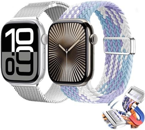 Magnetic Clasp Watch Bands for Women and Men, Compatible with Apple Watch Bands 38mm 40mm 41mm 42mm 44mm 45mm 46mm 49mm, for iWatch Bands Ultra/Ultra 2 SE Series 10 9 8 7 6 5 4 3 2 1, Stainless Steel & Nylon