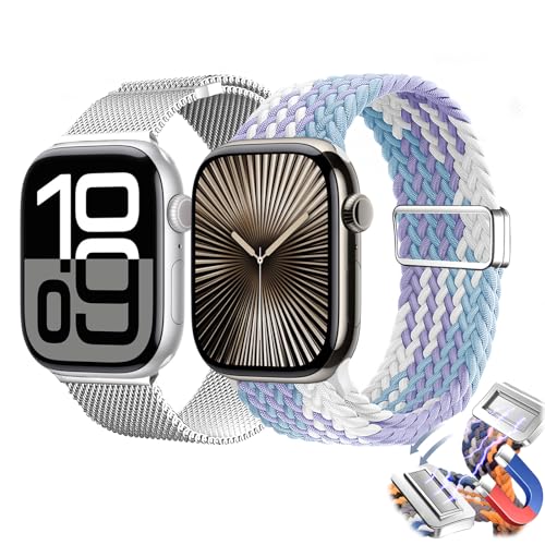 Magnetic Clasp Watch Bands for Women and Men, Compatible with Apple Watch Bands 38mm 40mm 41mm 42mm 44mm 45mm 46mm 49mm, for iWatch Bands Ultra/Ultra 2 SE Series 10 9 8 7 6 5 4 3 2 1, Stainless Steel & Nylon Magnetic Clasp Watch Bands for Women and Men, Compatible with Apple Watch Bands 38mm 40mm 41mm 42mm 44mm 45mm 46mm 49mm, for iWatch Bands Ultra/Ultra 2 SE Series 10 9 8 7 6 5 4 3 2 1, Stainless Steel & Nylon