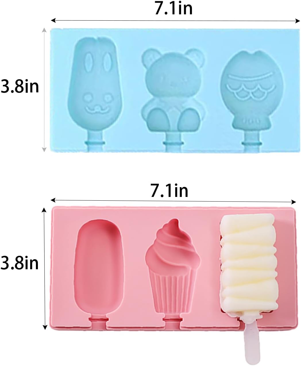 two-piece Cartoon Popsicle Molds, Food Grade BPA-Free Silicone Ice Cream Maker Kit with Lids & Sticks, Easy Release for Homemade Yogurt, Chocolate, Cake DIY (Animal Shapes)