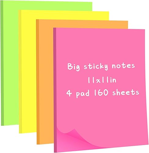 Harloon Notas adhesivas grandes de 11 x 11 pulgadas, notas adhesivas jumbo para oficina, hogar, reuniones, 40 hojasbloc de notas (colores