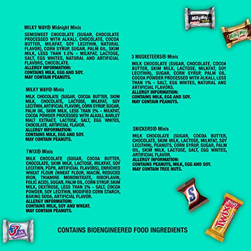 Snickers, Twix, Milky Way & 3 Musketeers Minis Size Variety Pack Milk & Dark Chocolate Candy Bars (125 Pieces) Bag #TOP6