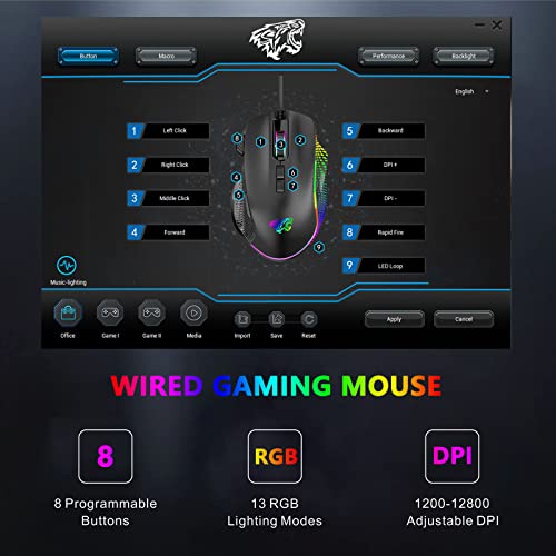Tenmos N01 Wired Gaming Mouse,Rgb Backlit Ergonomic Mice 8 Programmable Buttons Mouse With 6 Adjustable Dpi Up To 12800 Dpi For Windows Mac Pc Laptop (Black) #TOP4