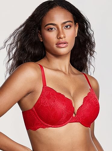Image of DOBREVA Women's Push Up Lace Bra Underwire Plunge Full Coverage Bras Sexy Plus Size Support
