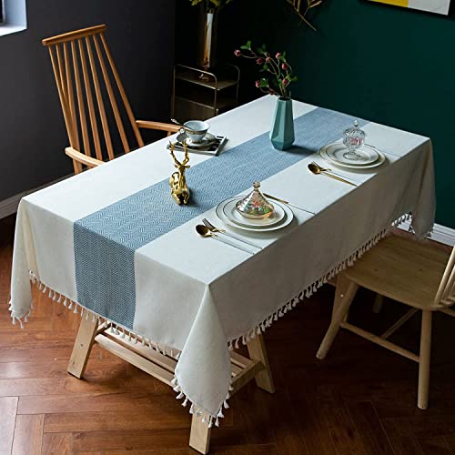 Image of Urban Space Sicilia Table Linen Collection - Premium Water & Stain Resistant Dining Table Cover for 6 Seater, Anti Skid Table Cloth for Center Table, 1 Piece (Mid Blue, 6 Seater 52 inch x 92 inch)
