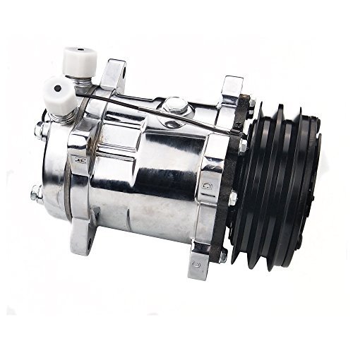 ACTECMAXUniversal A/C Compressor with Black 2PK Clutch SD 508 5H14 R134A Chrome Compressor