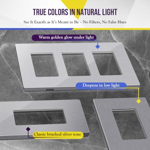Image of ENERLITES Elite Series Screwless Decorator Wall Plate Child Safe Outlet Cover, Size 1-Gang 4.68 inch H x 2.93 inch L, Unbreakable Polycarbonate Thermoplastic, SI8831-BSV, Brushed Silver