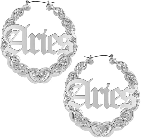 Zodiac Bamboo Hoop XOXO Earrings - Sterling Silver Plated Earrings for Women Girls Astrology Earrings Fashion Jewelry 90's Earrings for Women Hip Hop Style Party Accessory