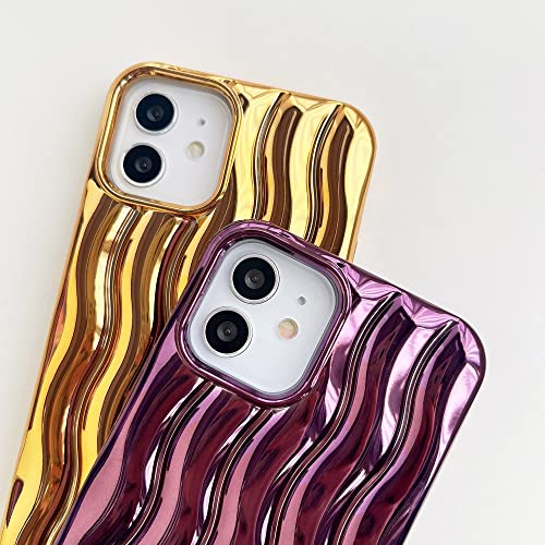 Casechics Compatible With Iphone Case,Electro Plated Curly Wave Water Ripple Pattern Camera Lens Protection Soft Shockproof Cover Phone Case (Gold,Iphone 14 Pro Max) #TOP2