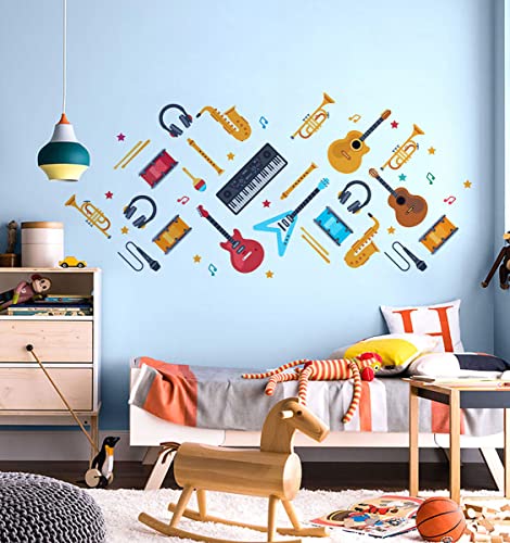 Music Instruments Decor Wall Decals For School Classroom,Guitar Drum Oboe Bass Decor Wall Stickers For Kids Room, Remove Vinyl Wallpaper Mural For Nursery #TOP1