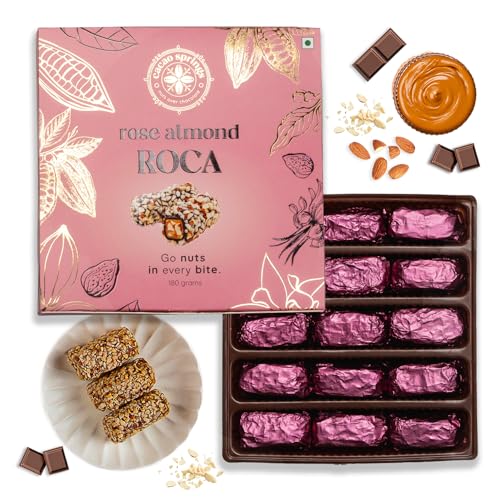 Image of Cacao Springs Premium Rose Almond Roca Chocolates for Healthier Snacking, Premium Choco & Nut Delicacy Treats, Premium Gift Hamper for Christmas Gifts, 15 Pieces in Each Box, 1 Box, 180gm