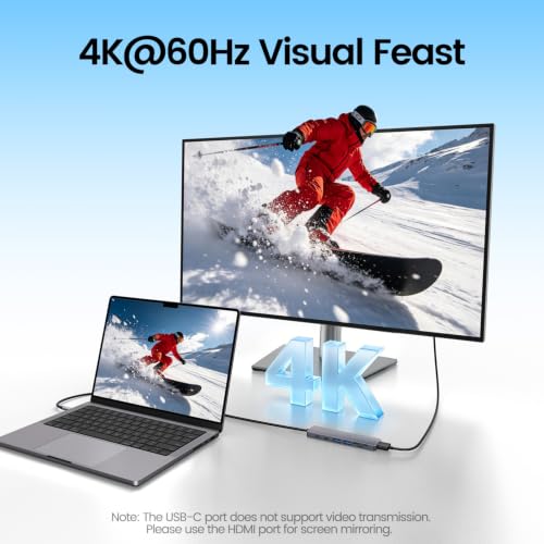 Image of 7 in 1 USB C Hub Multiport Adapter for MacBook, Laptop, iPad | USB C Docking Station with 31.5'' Cable, 4K@60Hz HDMI, 100W PD Fast Charging , 2 USB 3.0 & USB-C Data Port, SD /TF Card Reader