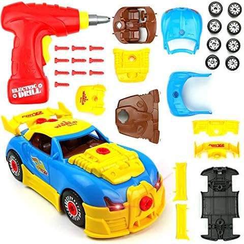 Kids Toy Racing Car With Lights and Sounds - Build Your Own Toy Car With Toy Tool Drill And 30 Take Apart Pieces Cover
