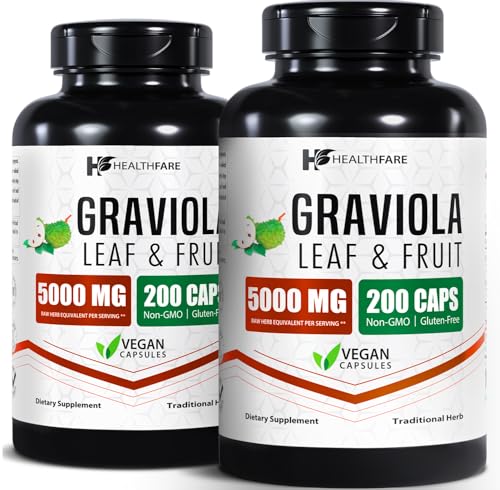Healthfare Graviola Soursop Extract 5000mg | Annona Muricata | 400 Vegan Capsules (Pack of 2) | High
