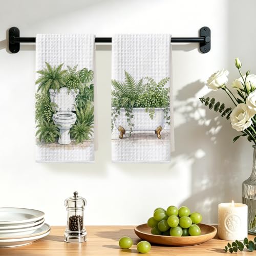 Image of 2 Pcs Sage Green Eucalyptus Hand Towels, Eucalyptus Bathroom Decor | Eucalyptus Botanical Tea Kitchen Towels, Sage Green Toilet Bathtub Decorative Hand Towels 24x14 Inch
