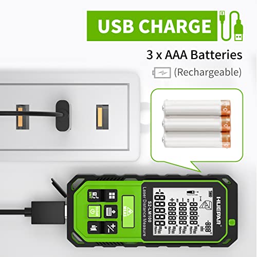 image for Huepar Laser Distance Measure Green Beam 328Ft, Digital Meter with Ang