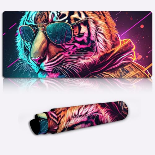 CHTXD Mauspad, Abstrakter Psychedelischer Tiger, XXL-Mauspad, Tischunterlage (89,9 x 39,9 x 0,3 cm), erweiterte große Matte, Schreibtischunterlage für MacBook, PC, Laptop, Schreibtisch