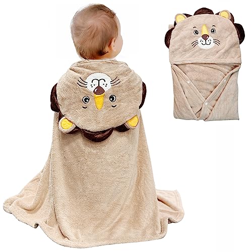 Image of ROMASA Baby Bath Towel Ultra Soft Hooded Towel Highly Absorbent Bathrobe Blanket Toddlers Shower Gifts for Boys Girls-27.5" x 55" (Khaki Lion)