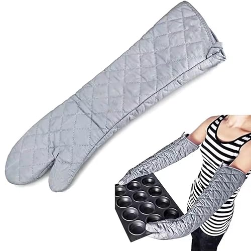 linwnil 58 cm lange Baumwoll-Ofenhandschuhe, hitzebeständig und lang, Küchen-/Back-Handschuhe für Schutz bei heißem Kochen und Grillen, Paar