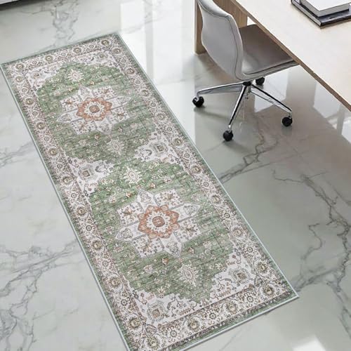 RUUGME Runner Rug 2x6 Hallway - Washable Boho Rugs for Living Room Stain Resistant Carpet Vintage Tribal Rugs for Bedroom Kitchen with Non Slip Backing Decor Floor Decoration Mat 2x6 Sage