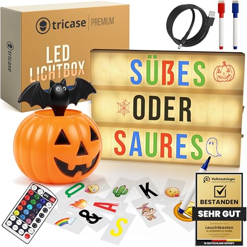 Leuchtkasten mit Buchstaben & Farbwechsel – Light Box mit 386 Zeichen, Emojis & 2 Markern – Deko...