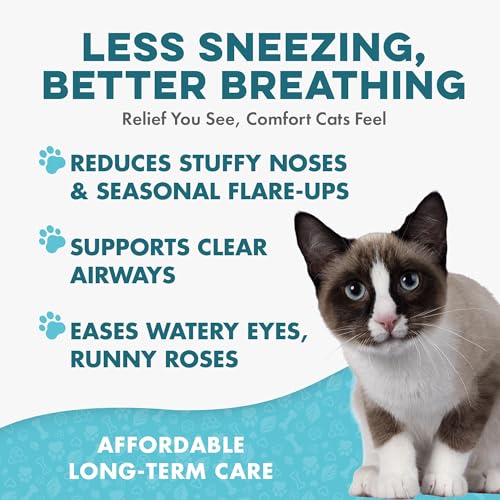 Cat Respiratory Comfort Supplement - Natural Breathe Easy Feline Support for All Seasons, Coughing, Occasional Nasal Stuffiness and Sneezing - 400 Odorless, Easy-to-Administer Tasteless Pills