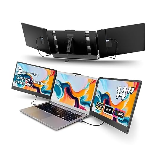 domyfan Monitor Portátil para Portátil,14" FHD 1080P IPS Triple Extensor de Pantalla para Portátil Compatible con 13.3 "-17" Mac, Windows,Android,Chrome,Switch,PS