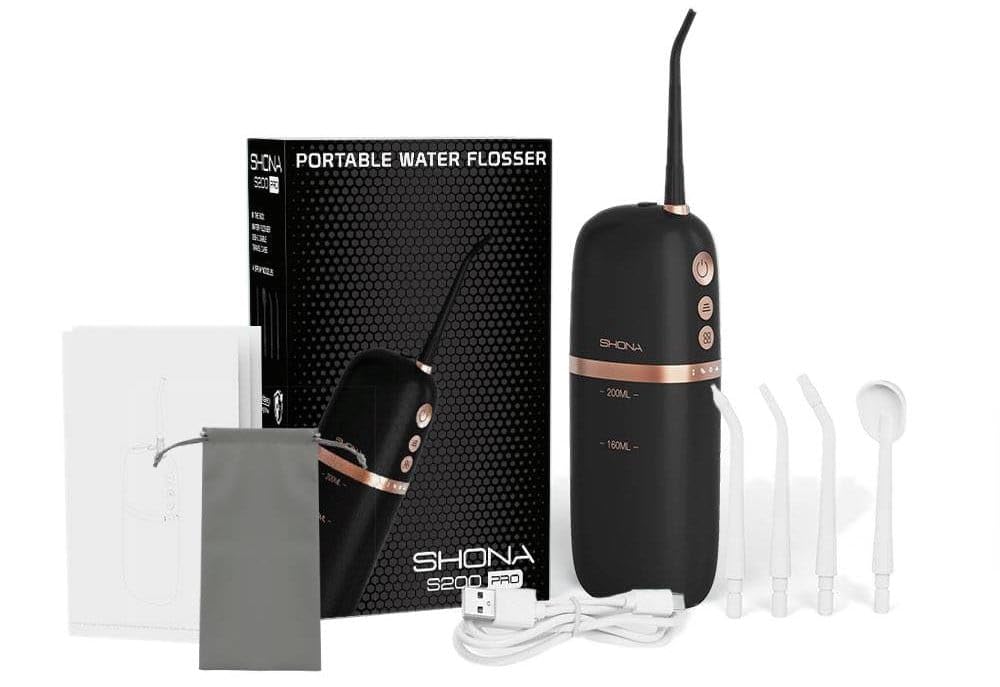 Idropulsore dentale portatile senza fili SHONA S200 PRO BLACK 4 modalità 3 intensita per la perfetta cura e la pulizia del cavo orale