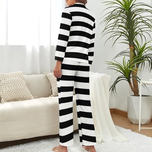 Pyjama femme à rayures noires et blanches ensemble 2 pièces