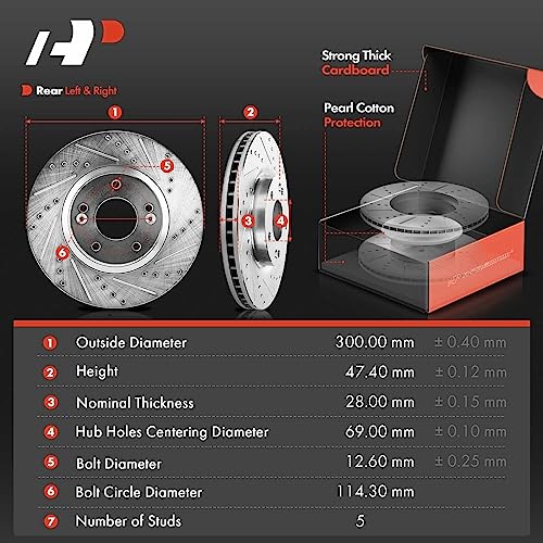 A-Premium Front and Rear Drilled and Slotted Disc Brake Rotors + Ceramic Pads Kit Compatible with Select Kia and Hyundai Models - Optima, Sonata 2011 2012 2013 2014 2015, 12-PC Set - Image 4