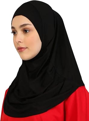 Prien Plain Ready To Wear Hijab for Women, Muslim Instant Turbans, Soft Jersey Scarf, Islamic Clothes, Long Hijabs, Abaya (Black)