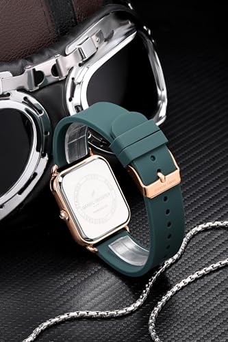Image of Daniel Hechter Paris Lea Collection Watch for Women with Square Dial, Crystal and Rose Gold Markers, Date Display and Silicone Strap