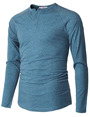 H2H Men Casual Slim Fit Henley T-Shirt Raglan Long Sleeve Spandex Blended HEATHERBLUE US L/Asia XL (CMTTL115)