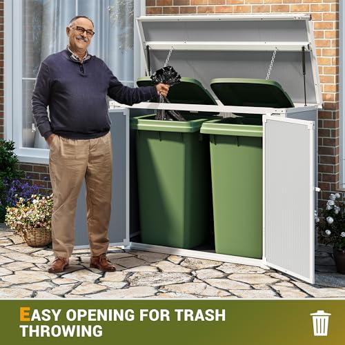 UDPATIO 4.5' x 2.5' Outdoor Storage Shed Horizontal Outdoor Trash Can Storage Box Plastic Shed Resin Cabinet,Gray,41 Cu.Ft - Image 4