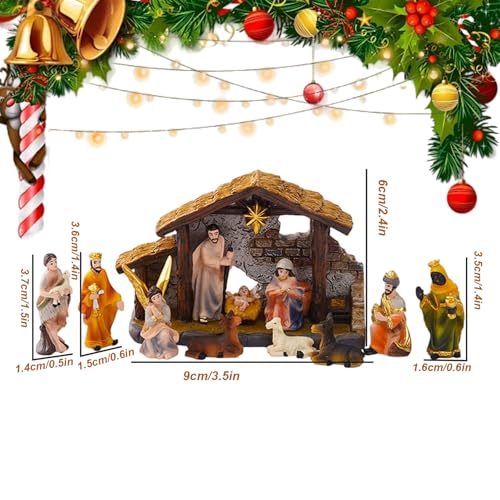 Ensemble de nativité en résine avec étable pour déco de Noël - 7
