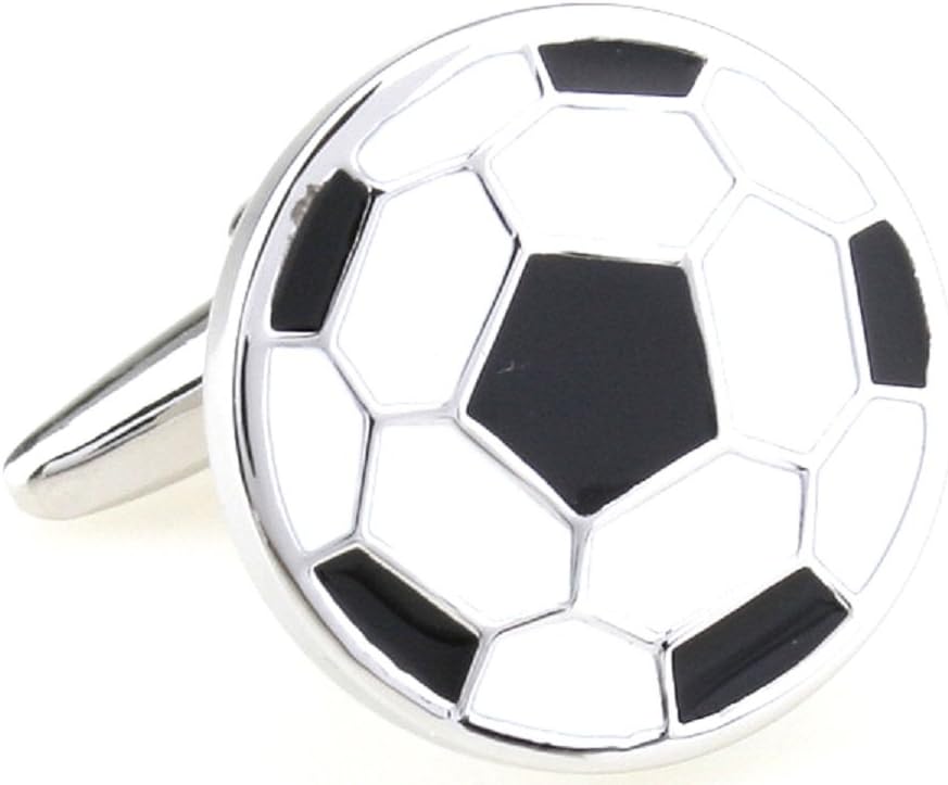 Soccer Ball Black and White Pair Cufflinks in a Presentation Gift Box & Polishing Cloth