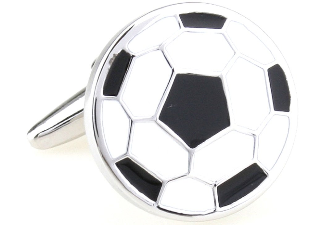 Soccer Ball Black White Pair Cufflinks in a Presentation Gift Box & Polishing Cloth